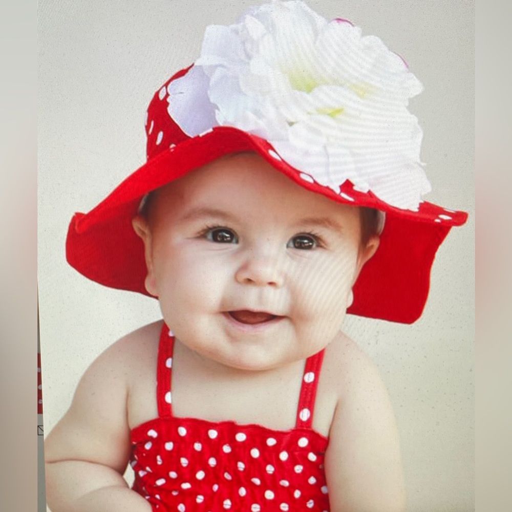 Jamie Rae Hats  red & white flower Sun hat